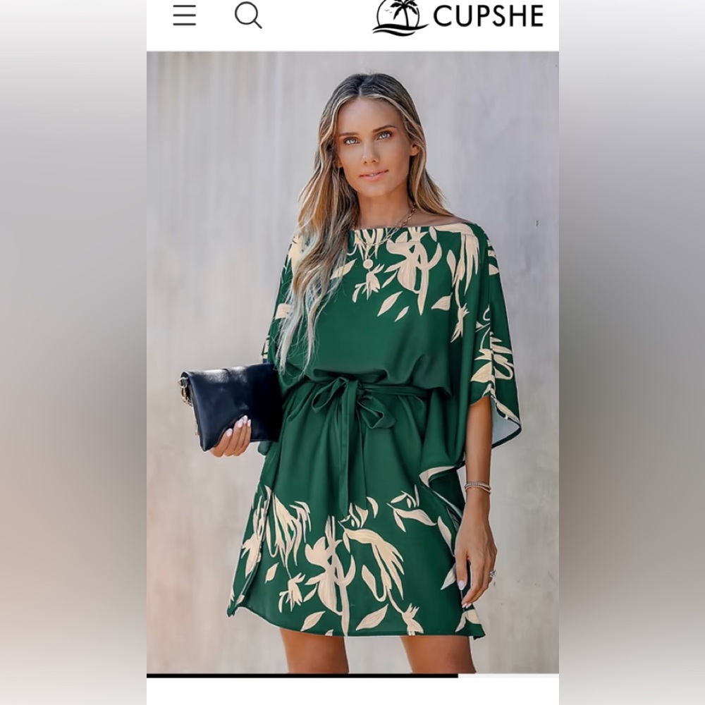 Cupshe Emerald and Cream Floral Dress